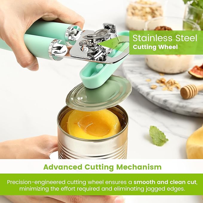 Spring Chef Stainless Steel Manual Can Opener with Soft Grip Handles, Mint