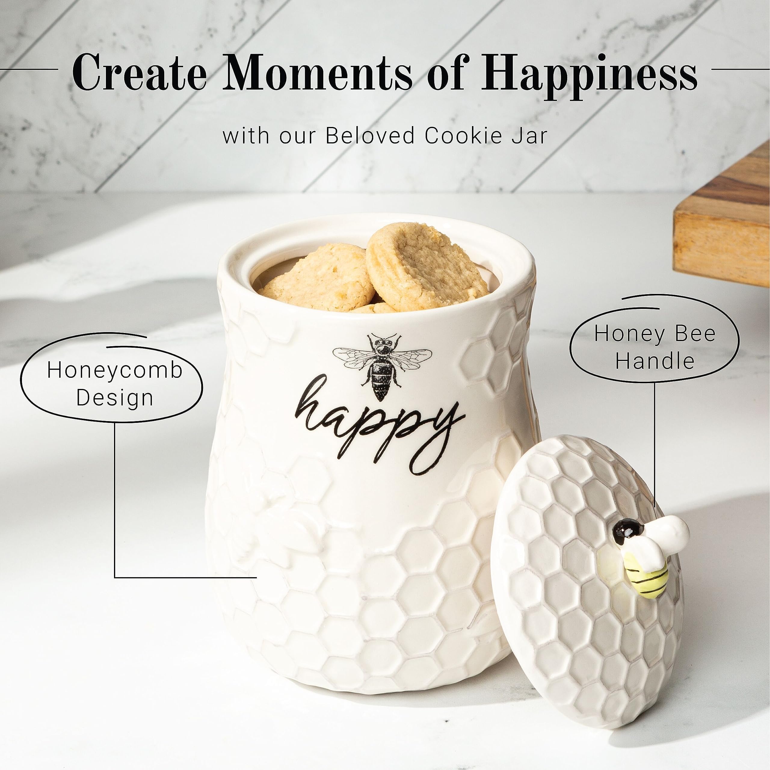 Young's Inc. Ceramic Honey Bee Cookie Jar with Lid and Handle – Honeycomb Design, 5.75" x 5.83" x 7.87", Decorative and Functional Kitchen Storage - Tea Canister