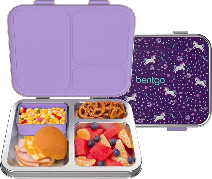 Bentgo Kids Prints Stainless Steel Leak-Resistant 3-Compartment Lunch Box