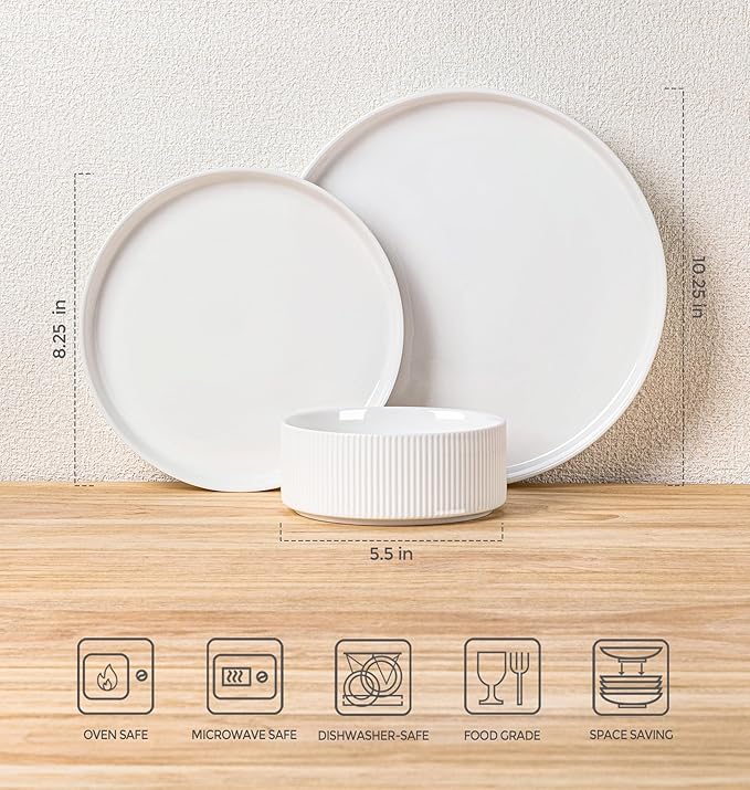 TheTerra Ceramic Dinnerware Set for 4, 12-Piece Plates and Bowls Set