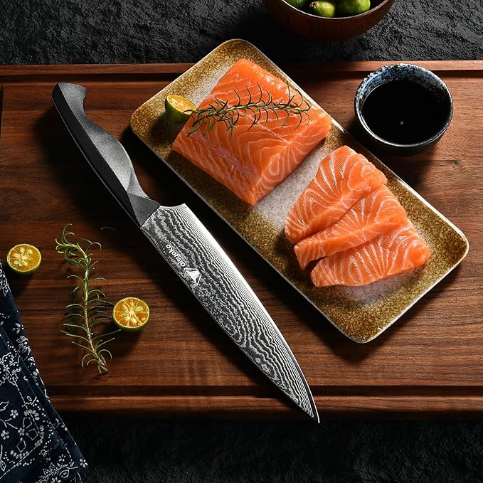 aisyoko Professional Chef Knife 6.5" Damascus Kitchen Knife 8C High carbon stainless steel Super sharp,Full Tang ABS Anti-Skid Handle utility knife Japanese Cooking Knife with Luxury Gift Box