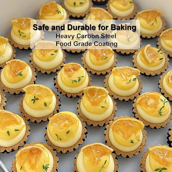 Yamteck 3 Inch Mini Quiche Pans 12 Pack, Round Egg Tart Molds with Removable Bottom. Small Tart Pans w/Non-Stick Coating Rugged Carbon Steel for Tartlets Shells Desert Making Christmas Festival Party
