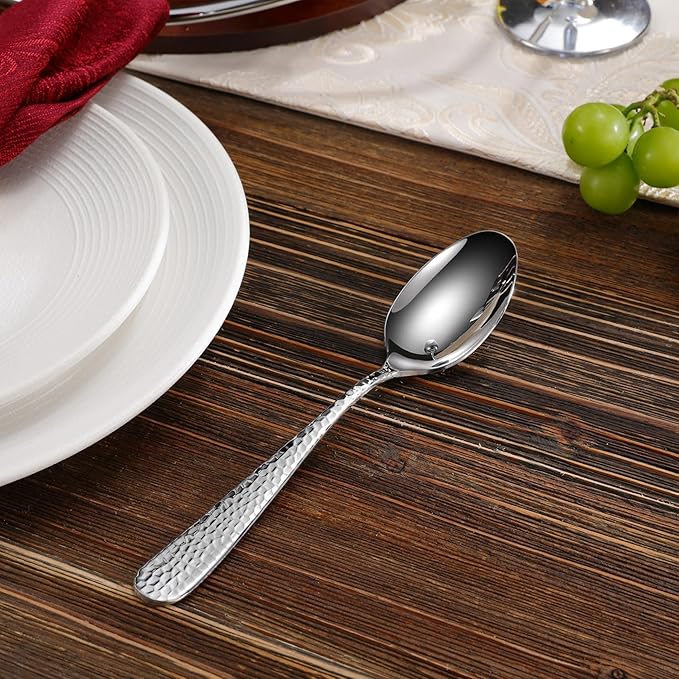 KEAWELL Premium Louise Hammered 4-Piece Spoon Set (7.6" Dinner Spoons)