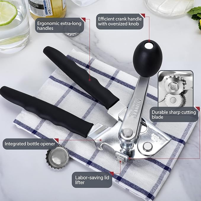 UHIYEE Commercial Can Opener Heavy Duty, Hand Crank for Large Cans, Black