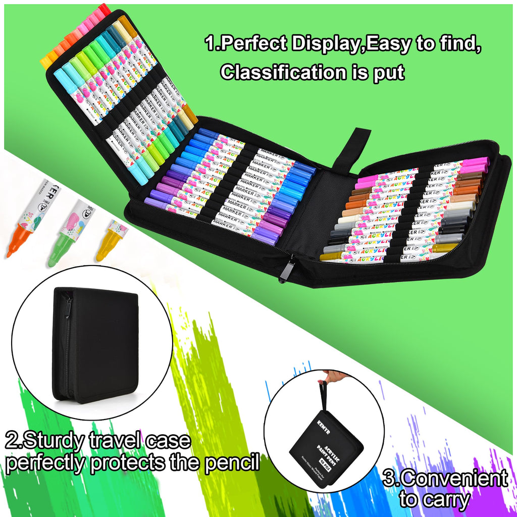 KEMYR 48 Colors Acrylic Paint Pens, Dual Tip Acrylic Paint Markers for Paper, Wood, Canvas, Stone, Rock Painting, Glass, Fabric, DIY, Ceramic, Art Supplies for Adults Drawing (Dot + Fine)