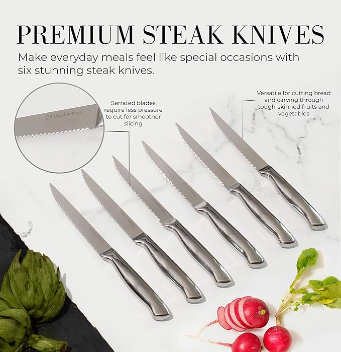 Styled Settings Stainless Steel Knife Set with Built In Sharpener, 14-Piece