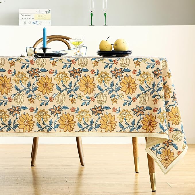 ISAENNE Designer Vintage Linen Rectangular Tablecloth,110"x63"-Estevan B
