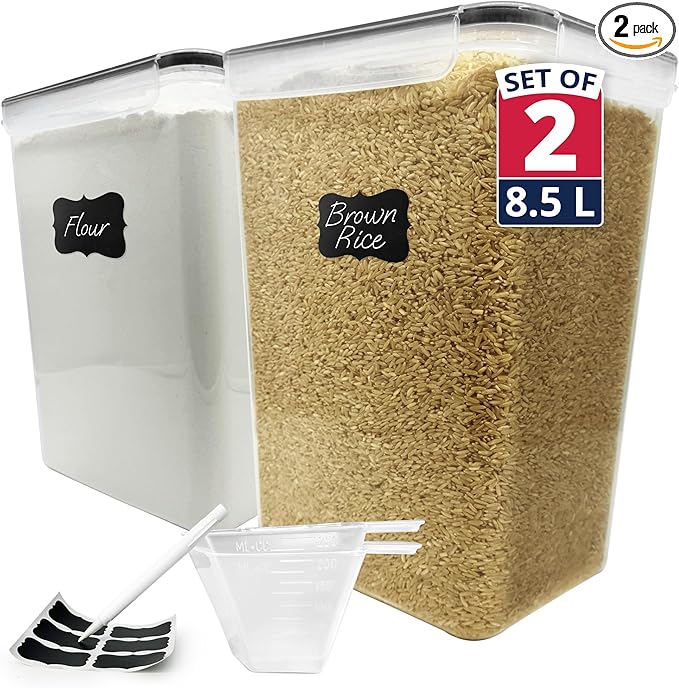 Reli. Airtight Food Storage Containers Stackable 8.5L Flour Sugar (2 Pack)