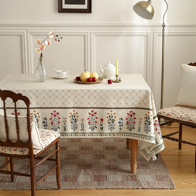 ISAENNE Designer French Linen Rectangular Tablecloth,71"x55"-Bertina E