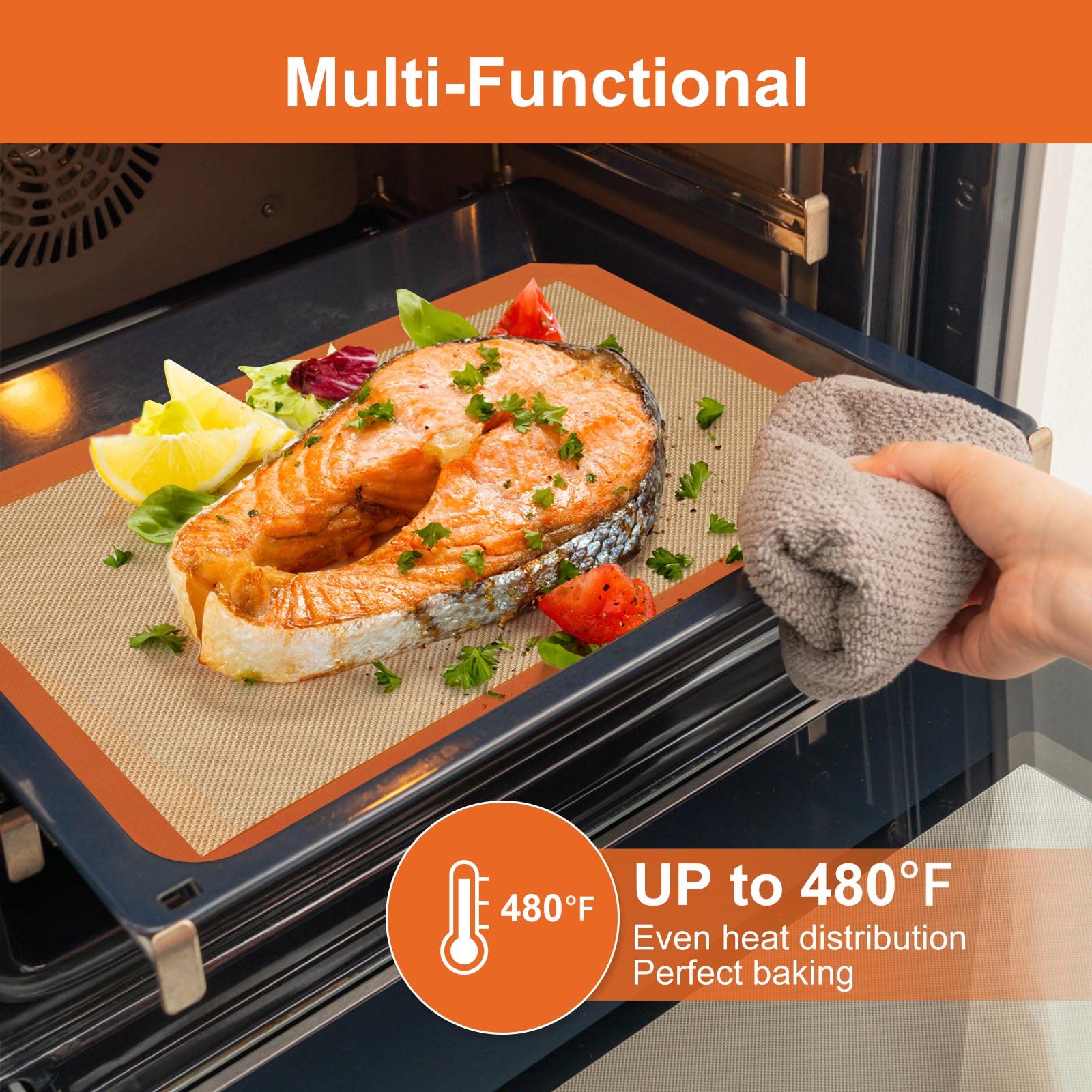 Silicone Baking Mat Sheets Set, Easy Clean &Non-Stick Food Grade Reusable Baking Mat, 2 Half Sheet Baking Mats Silicone for Oven, Macarons, Cookies and Pastry