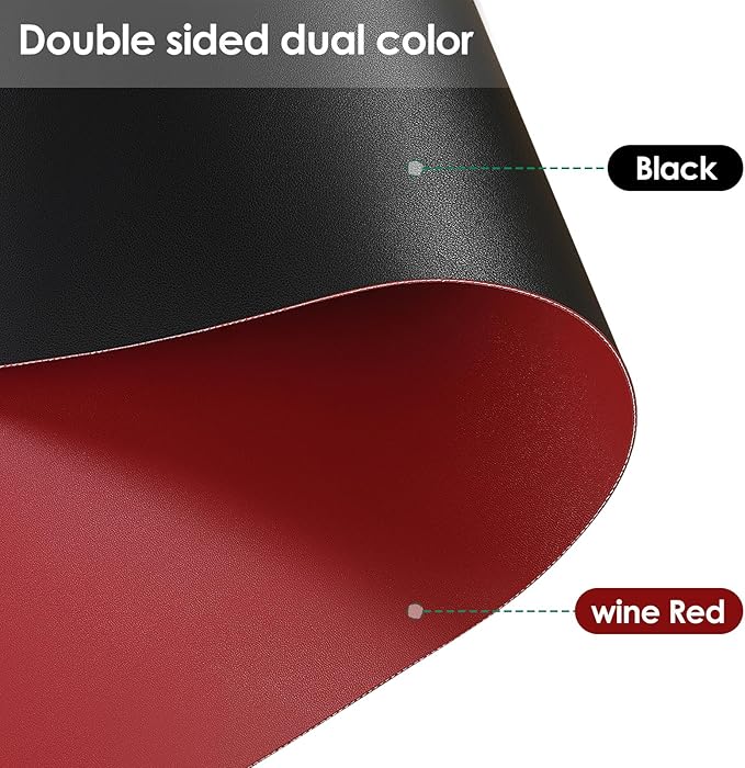 Zinkooat Faux Leather Table Cover,1.8mm Thick,36x60 Inch Table Protector,Table Protector for Dining Room Table,Dining Table Cover,Dining Table Protector Rectangle(Black+Wine Red,36x60)