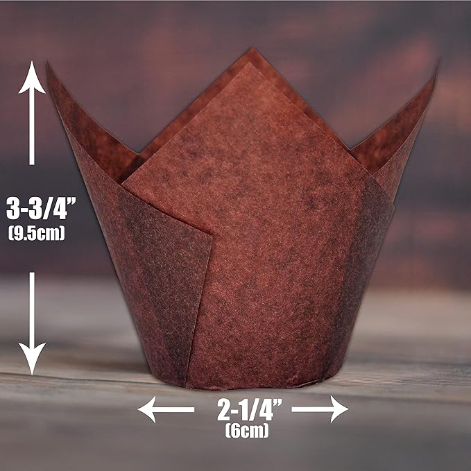 MyBakning Jumbo Extra Large size Brown Tulip Baking Cups 2-1/4"(Base diameter) x 3-3/4"(Wall height) Greaseproof paper baking cupcake Muffin liners, Case of 130 pcs