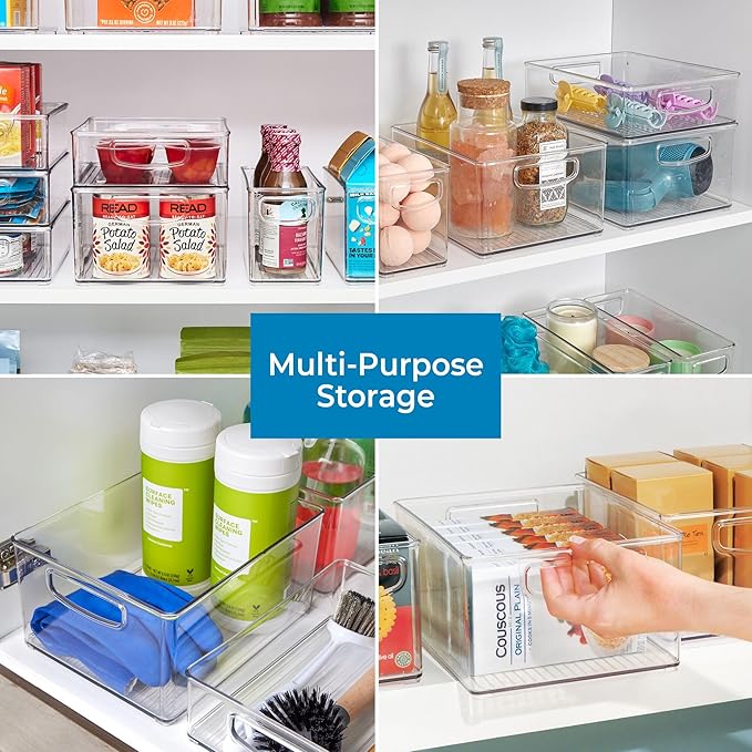 iDesign Stackable Pantry Bins with Handles, 2 Small Bins and 1 Medium Bin, 3 Pack, Clear, Made in USA