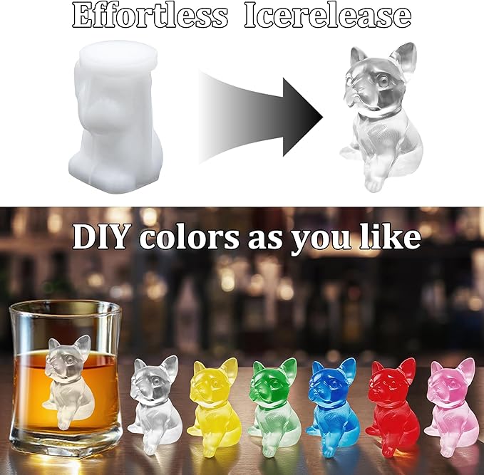 2 Pack 3D French Bulldog Ice Cube Silicone Mold Ice Cube Tray | Candle Mold