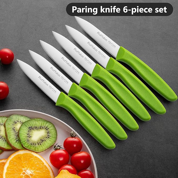 Paring & Fruit Knives Set of 6, Stainless Steel Sharp Blades,Green.