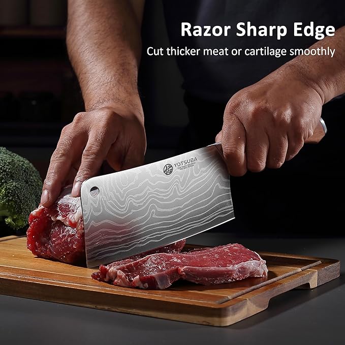 YOTSUBA 7 Inch Cleaver Knife-Ergonomic Rosewood Full Tang Handle, Ultra Sharp High Carbon German Steel Chopping Knife for Meat Vegetable, Gift Box for Home Cooks & Cooking Lovers