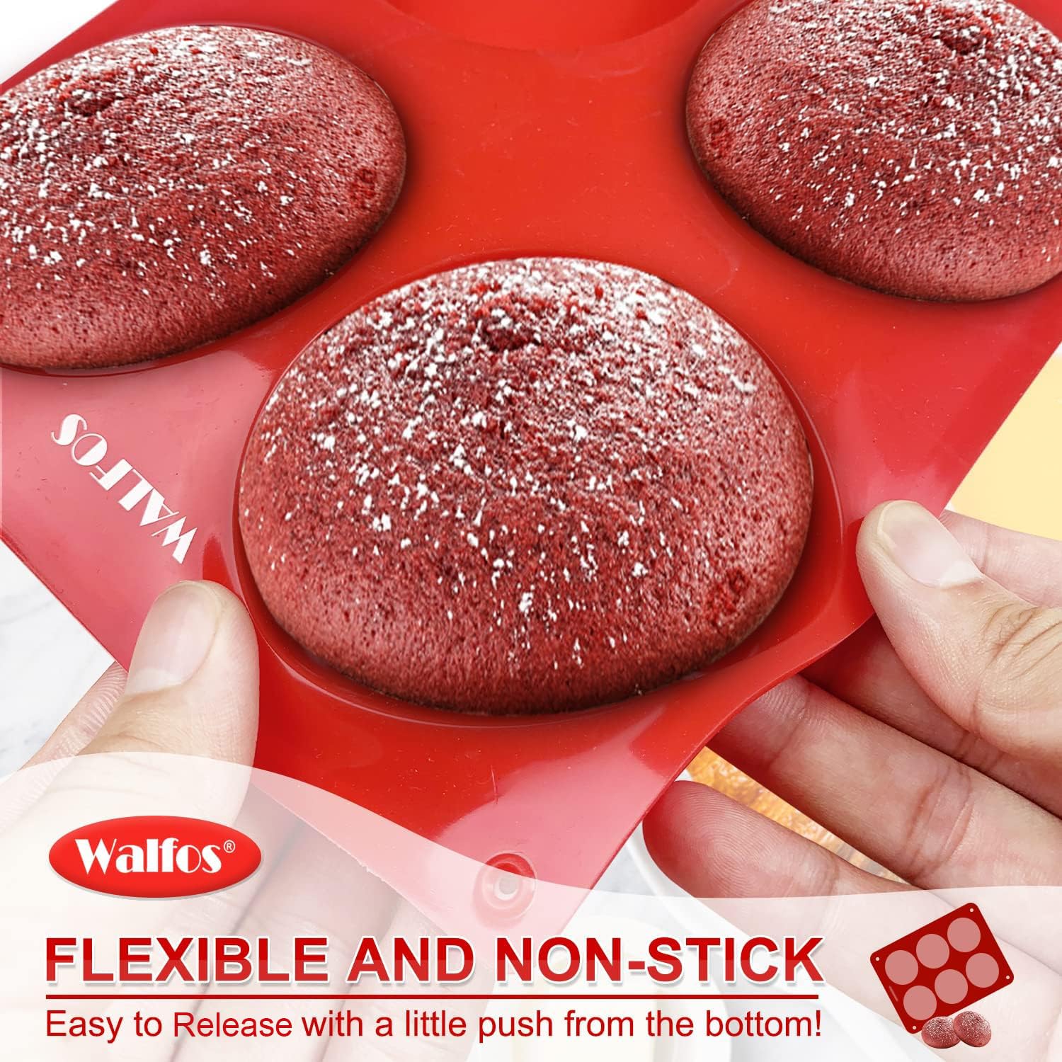 Walfos Silicone Whoopie Pie Baking Pans, 2 Pcs Non-Stick Muffin Top Pan. Food Grade and BPA Free Silicone, Great for Muffin, Eggs, Tarts and More, Dishwasher Safe