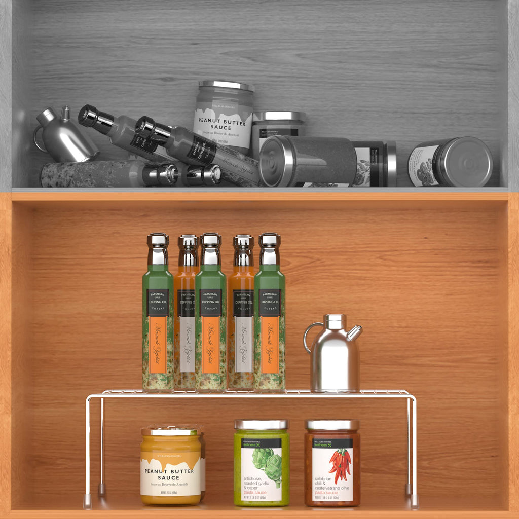 iPEGTOP Kitchen Cabinet Storage Shelf Rack, Set of 2 Large (15.7 x 9.4 Inch) Rustproof Metal Wire Shelves Spice Shelf Rack Cupboard Organizer for Pantries Countertops Utensils Organization, Chrome