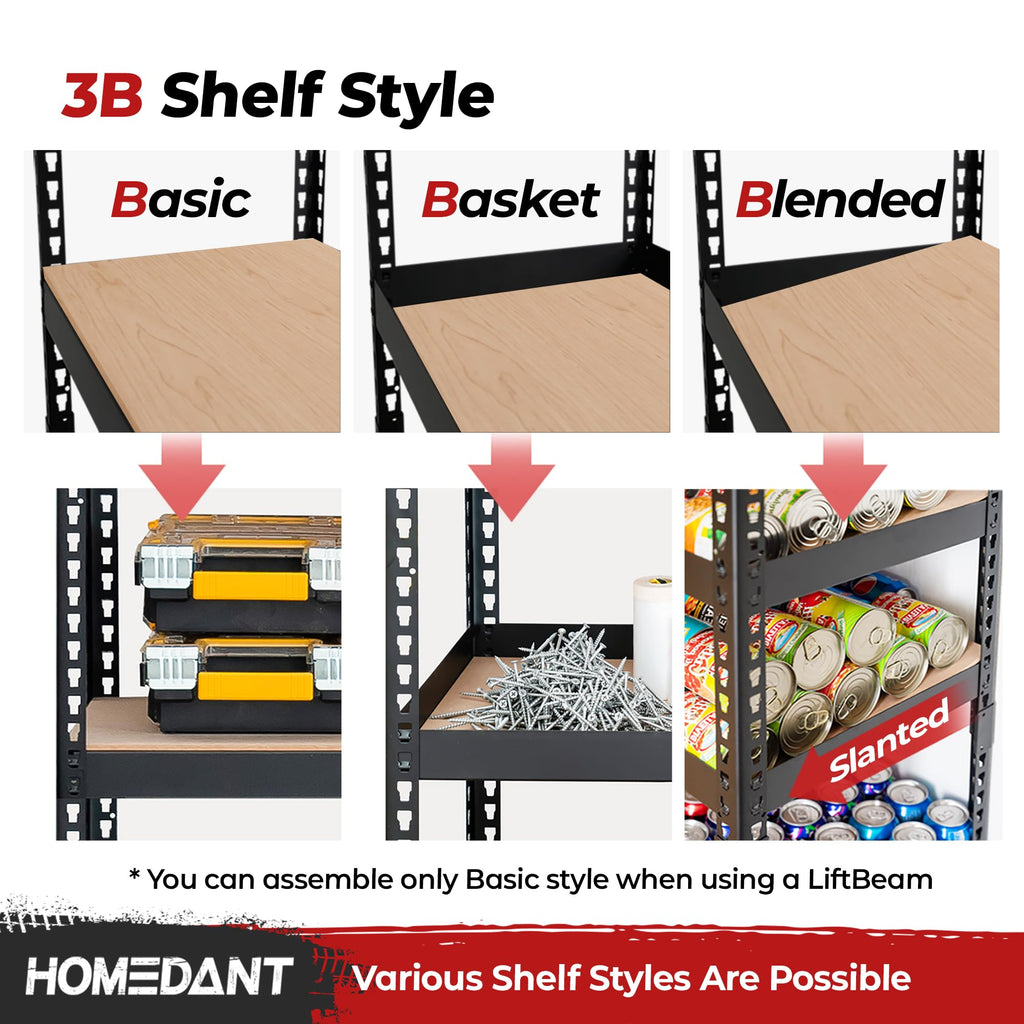HOMEDANT 47.7" W 5 Tier Heavy Duty Garage Shelving Adjustable Metal Rack Storage Shelves Standing Shelf Unit Organizers Industrial Warehouse Basement Black 2Pack