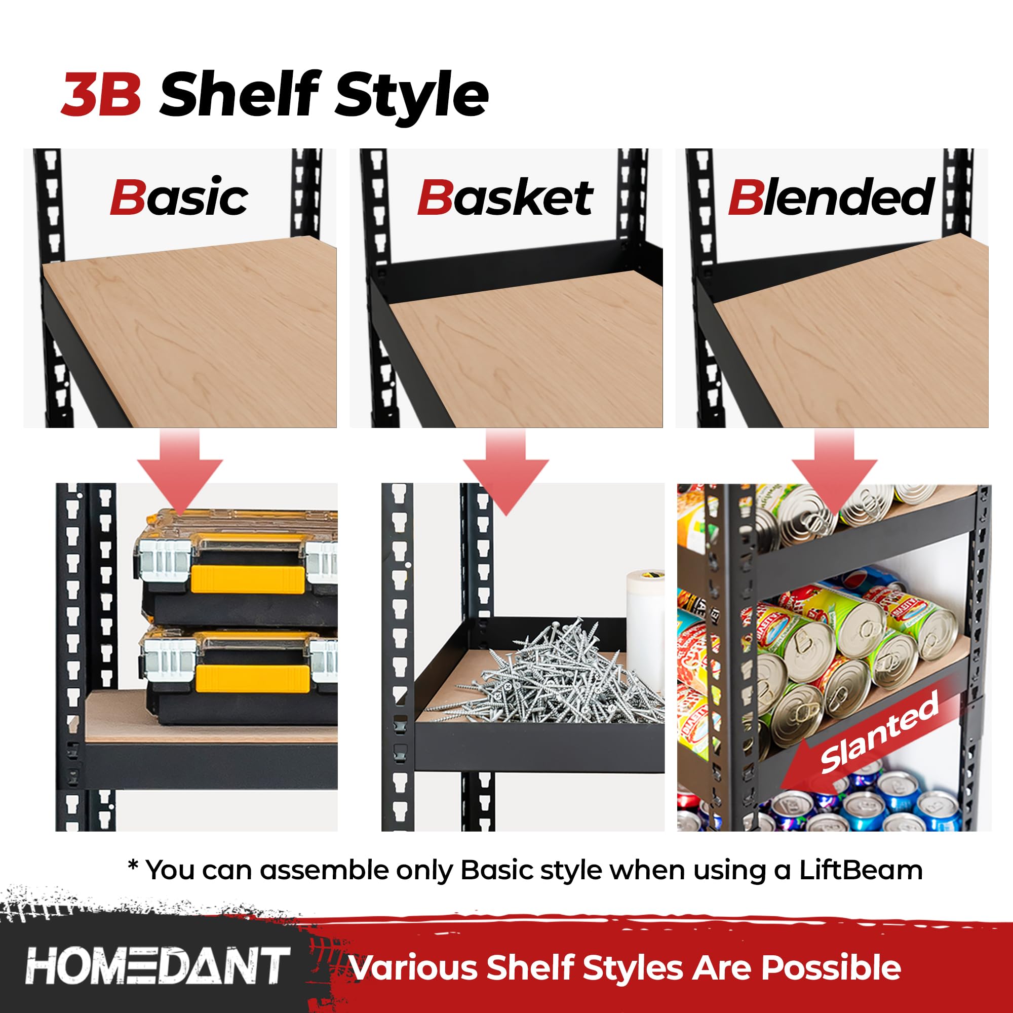HOMEDANT 47.7" W 5 Tier Heavy Duty Garage Shelving Adjustable Metal Rack Storage Shelves Standing Shelf Unit Organizers Industrial Warehouse Basement Black 2Pack
