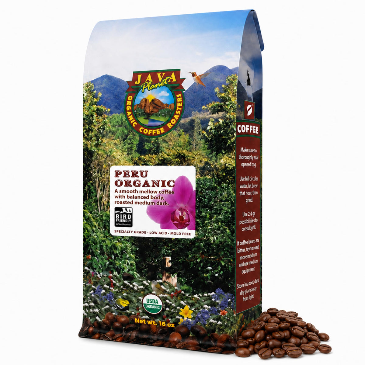 Java Planet Low Acid Organic Whole Bean Coffee, Papua New Guinea, 16 oz