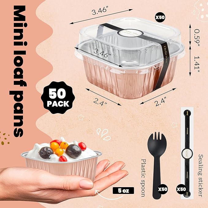 NPLUX Square Foil Cups with Lids, 50 Pack Champagne 5oz for Weddings