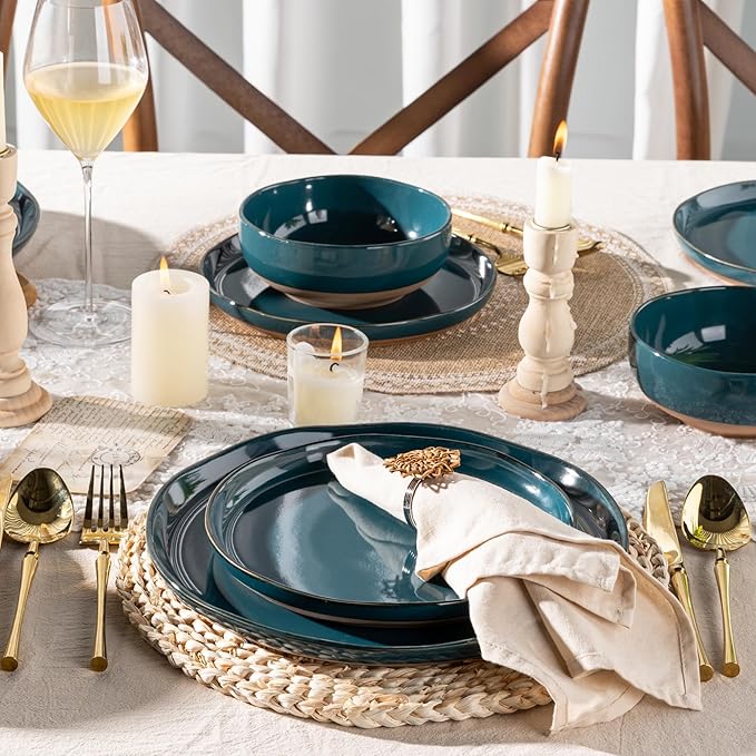 AmorArc Dinnerware Sets for 4, 12 Pieces Ceramic Plates and Bowls Set