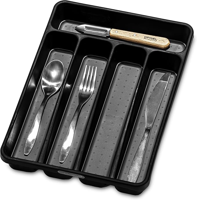 madesmart Classic 5 Compartment Compact Silverware Tray, Carbon