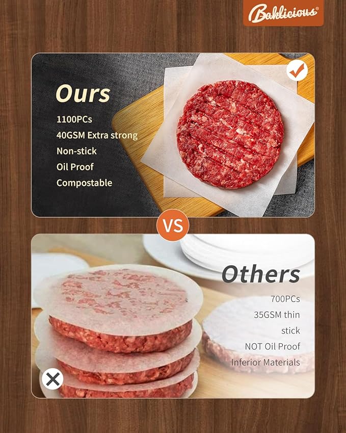 Baklicious 5.5x5.5inch 1100pcs White Non-Stick Hamburger Patty Paper Squares