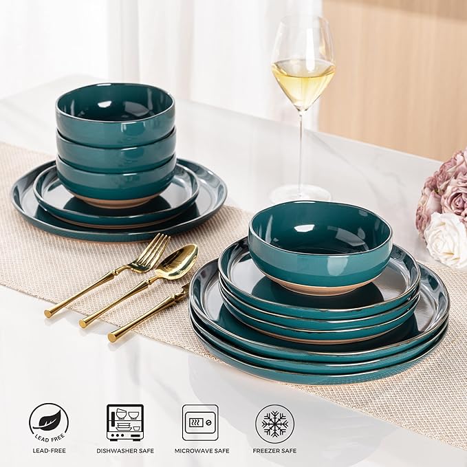 AmorArc Dinnerware Sets for 4, 12 Pieces Ceramic Plates and Bowls Set