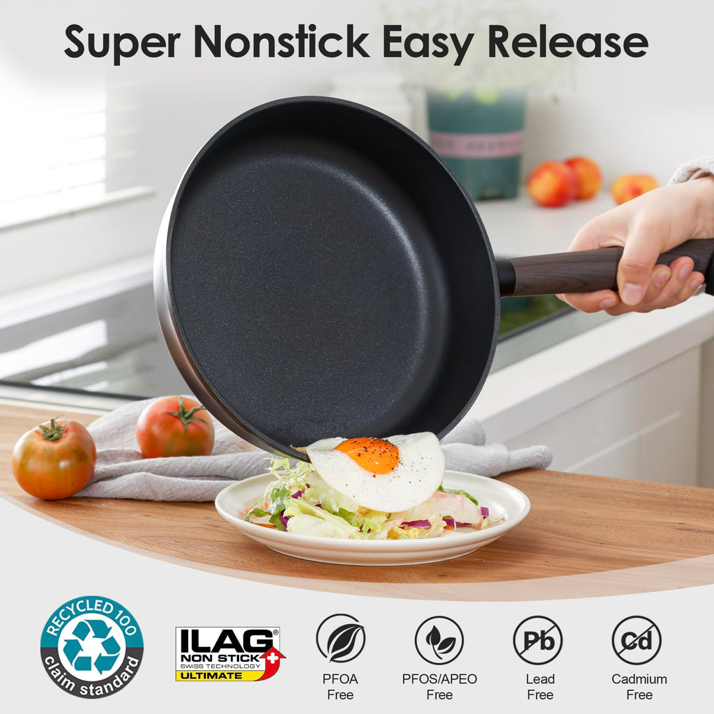 SENSARTE 15Pcs Nonstick Cookware Set Pots and Pans Set Kitchen Cooking Frying Pans with Stay-cool Handle, Dishwasher Safe, Induction Compatible, PFOA/PFOS Free, Black
