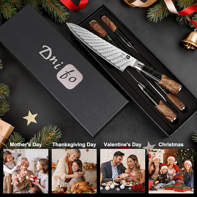 5PCS Damascus Knife Set, 5" Paring, 6" Boning, 7" Santoku, 8" Chef & Bread