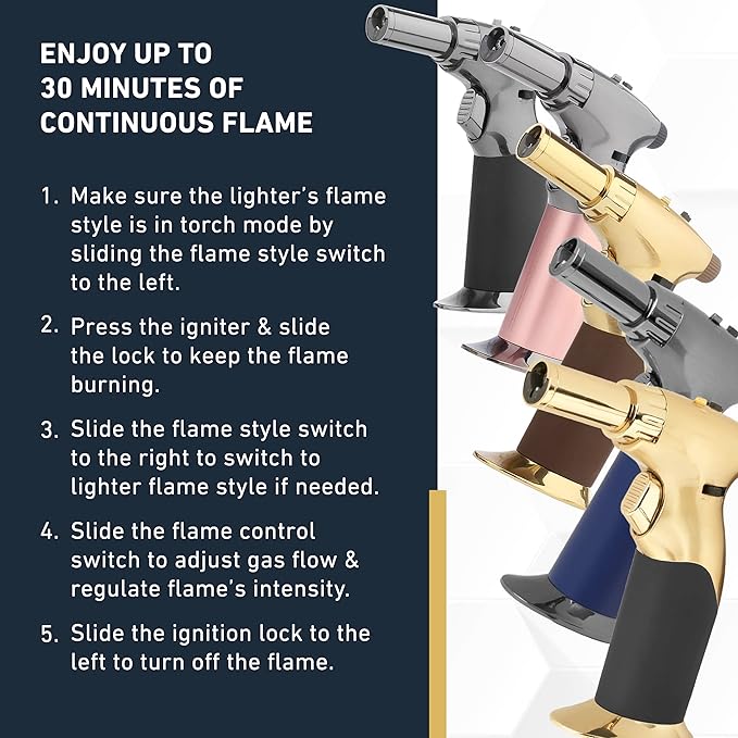 Dual Flame Butane Torch Gun - Refillable Luxury Hand Held Mini Blow Torch for Cooking, Creme Brulee, Soldering, Welding, & Resin Art - Adjustable Flame with Ignition Lock - Gold Brown by inZaynity®