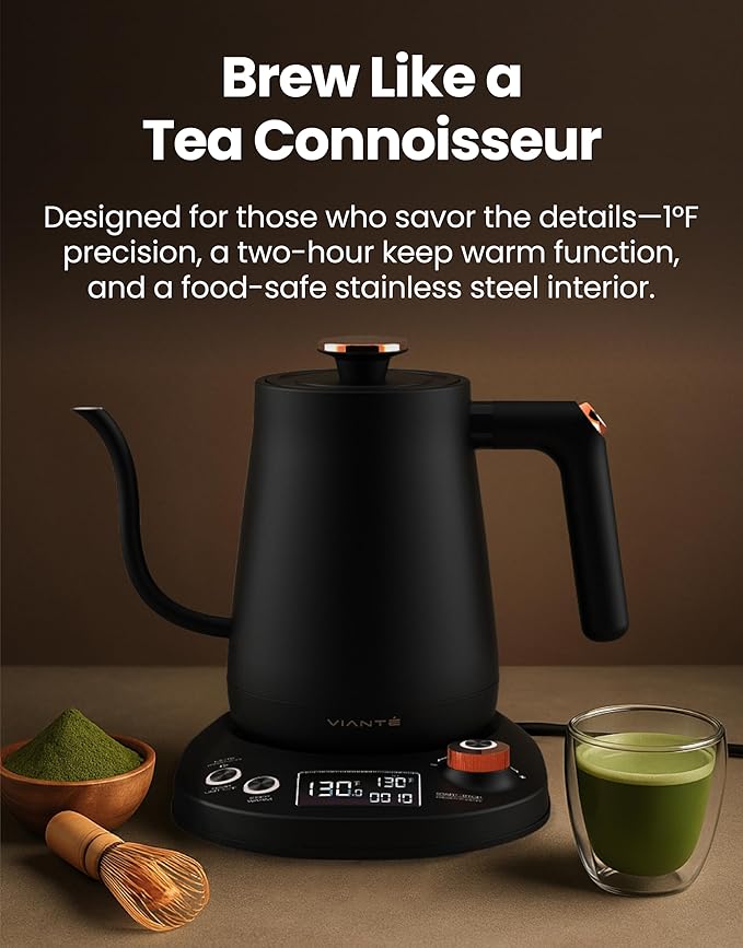 Viante Electric Gooseneck Kettle 0.8L, Pour Over Coffee & Tea, Temp Control