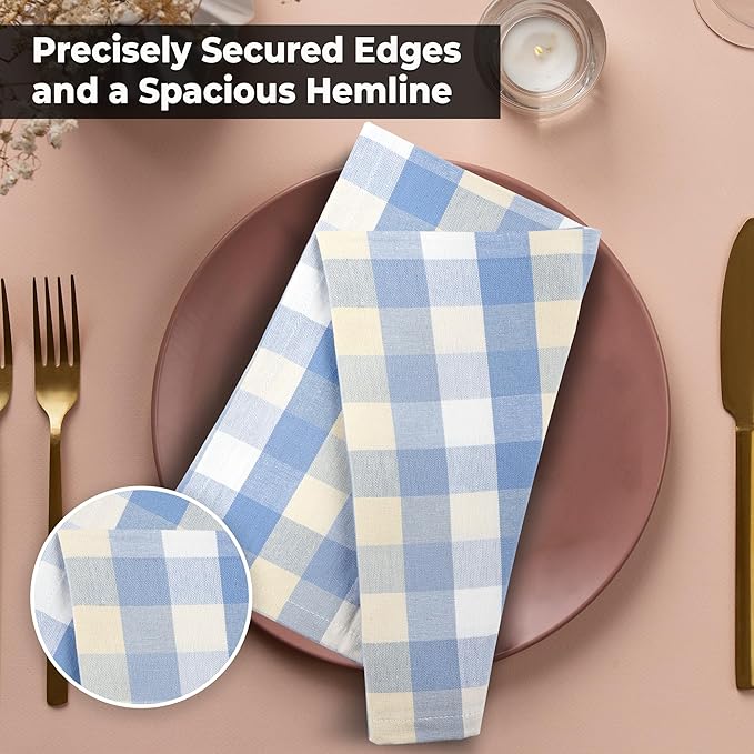 Urban Villa Cloth Napkins Cotton 20x20 (Set of 12) Blue Sand Checks