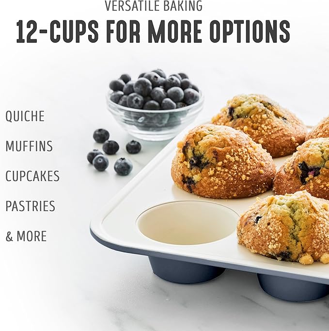 GreenLife 12 Cup Ceramic Nonstick Muffin Pan, Black
