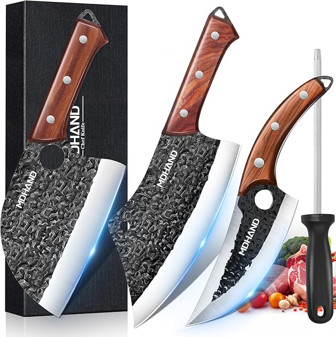 MDHAND Butcher Knife Set, Hand Forged Serbian Chef Knife Set Gift for Men