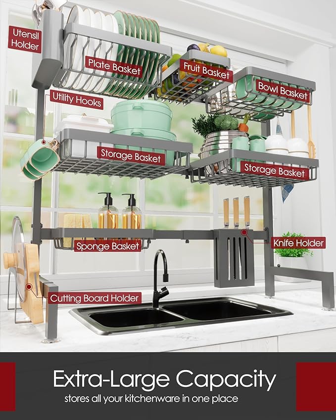Sakugi Dish Drying Rack Over The Sink, Dish Drainer for Kitchen Counter