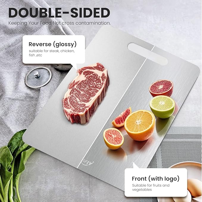 2 Pack Titanium Cutting Board - 100% Pure Titanium Cutting Boards For Kitche,Easy to clean, Double-sided food-grade Cutting Board For Cutting Meats, (15 * 11)