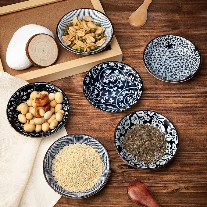 Eisinly 6 Pack Dipping Bowls,3 OZ Small Ceramic Soy Sauce Dish,Vintage Blue