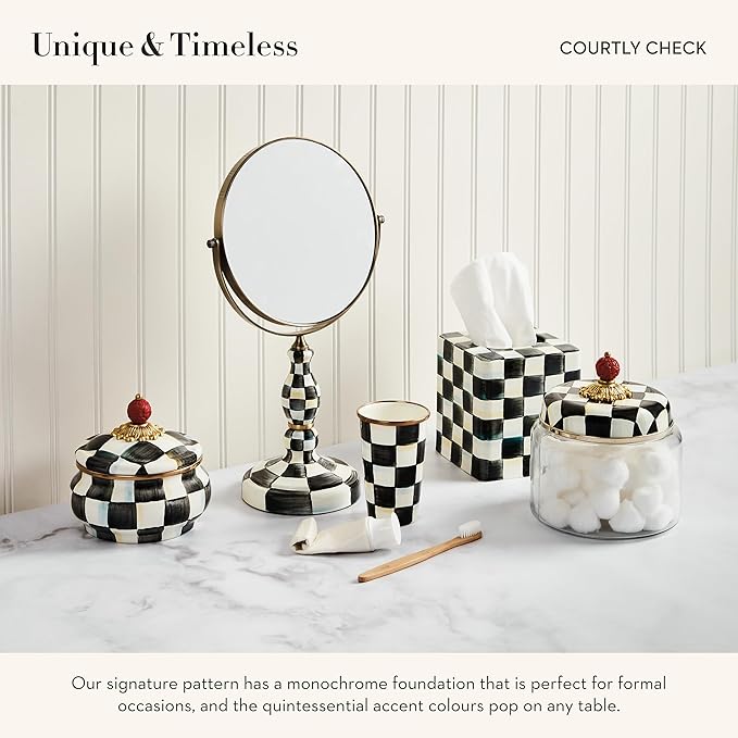 MACKENZIE-CHILDS Enamel Squashed Pot, Black-and-White Courtly Check