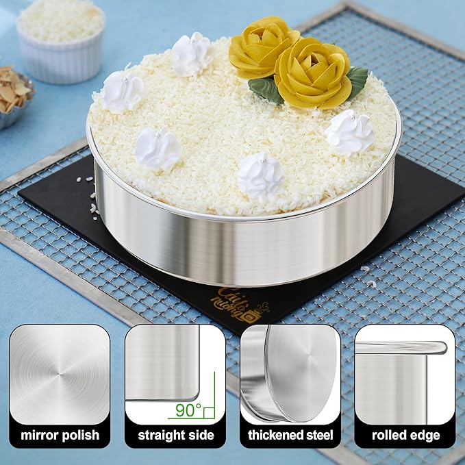 8 Inch Cake Pan, 3PCS Stainless Steel Baking Pans with 100 Parchment Paper