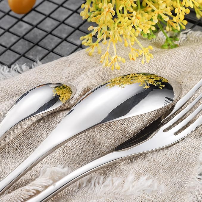 Lemeya 20 Pieces Silverware Set for 4,Heavy Duty 18/10 Stainless Steel Flatware Set with Forged Stand Knives,Modern Cutlery Utensil Set,Mirror Polished,Dishwasher Safe