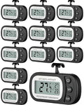 Frienda 12 Pcs Black Digital Fridge Thermometer Waterproof Refrigerator and Freezer Max/min Record Function LCD Screen Refrigerator Thermometer with Hook and Magnetic Back for Home (Button)