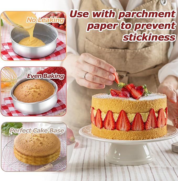 LIANYU 6 Inch Cake Baking Pan Set of 4, Stainless Steel Round Cake Bake Pan