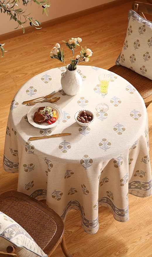 patdrea Vintage French Linen Tablecloth,Round,Diameter 55"-Istana A