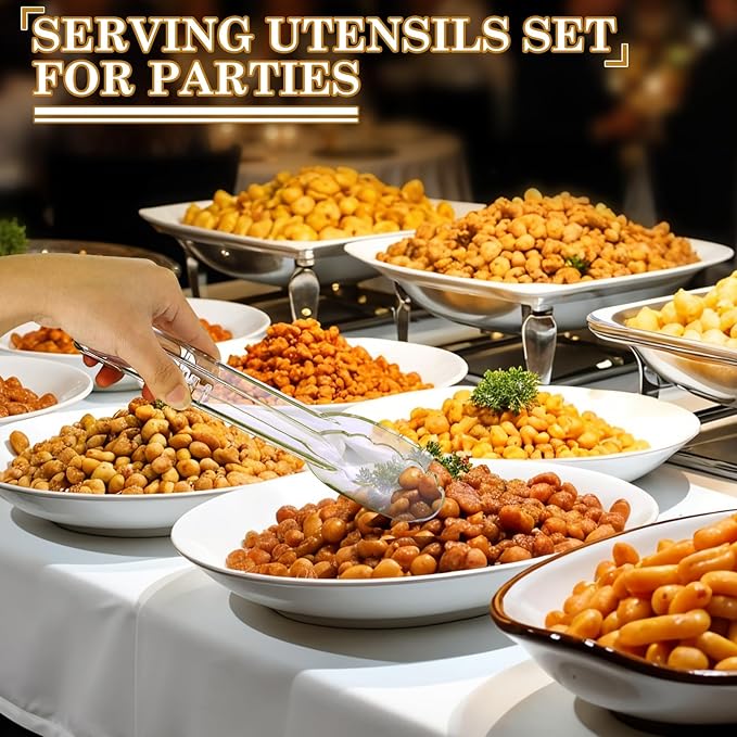 Mwellewm 36Pcs Serving Utensils Large Plastic Serving Utensils Set Serving Spoons for Buffet Clear Disposable Plastic Tongs 8.5'' Heavy Duty Slotted Spoons/Forks Supplies for Party Food Salad Soup