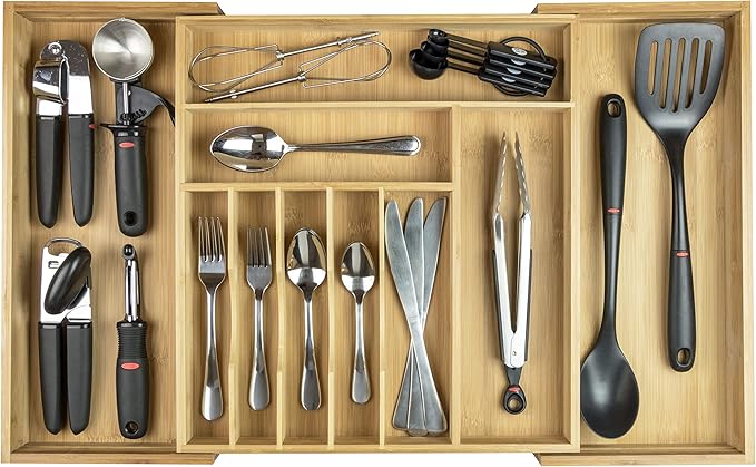KitchenEdge Silverware & Utensil Drawer Organizer, 16-28 in, Bamboo