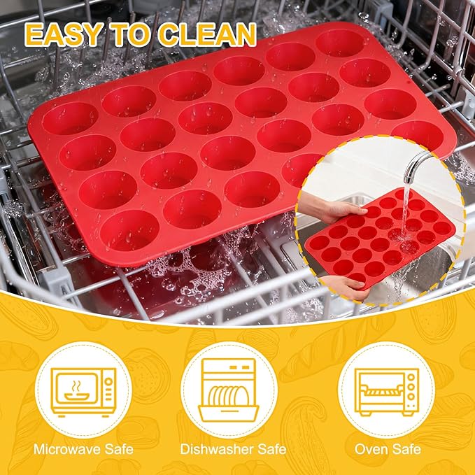 Laexepelle 24 Cups Silicone Muffin Pan Mini Cupcake Pan Nonstick Silicone Molds Great for Making Muffin Cakes, Bread, Cookie, Tart - BPA Free Muffin Liners Baking Accessory