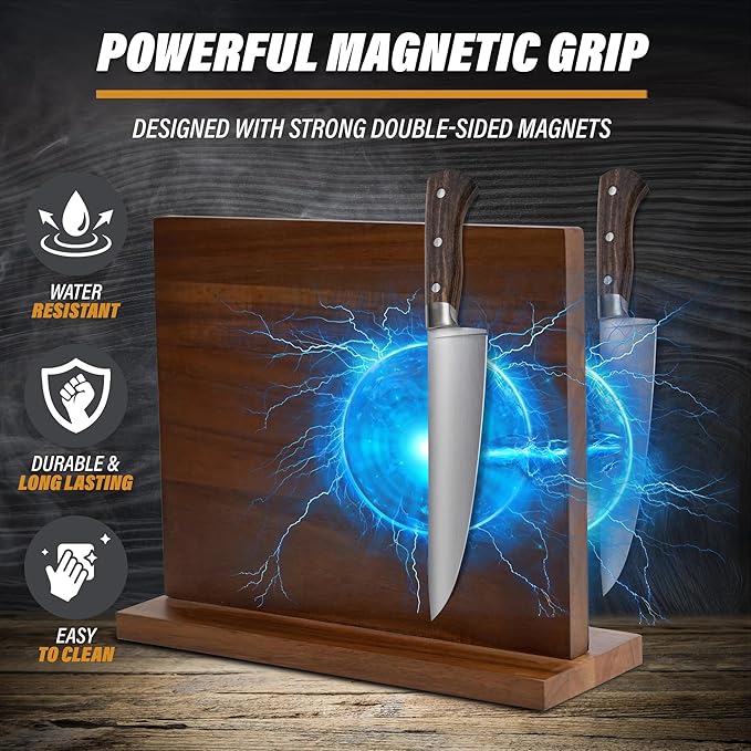 YelloIris Wooden Magnetic Knife Holder - Dual - Sided Stand with Enhanced Magnets for Multifunctional Kitchen Knife Storage - Stylish, Durable, and Strong (Knives Not Included) - 12" x 9" - 3.48 lbs